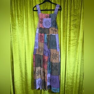 Kirat 100% Cotton Patchwork Multicolor Overall Jumpsuit. One Size.